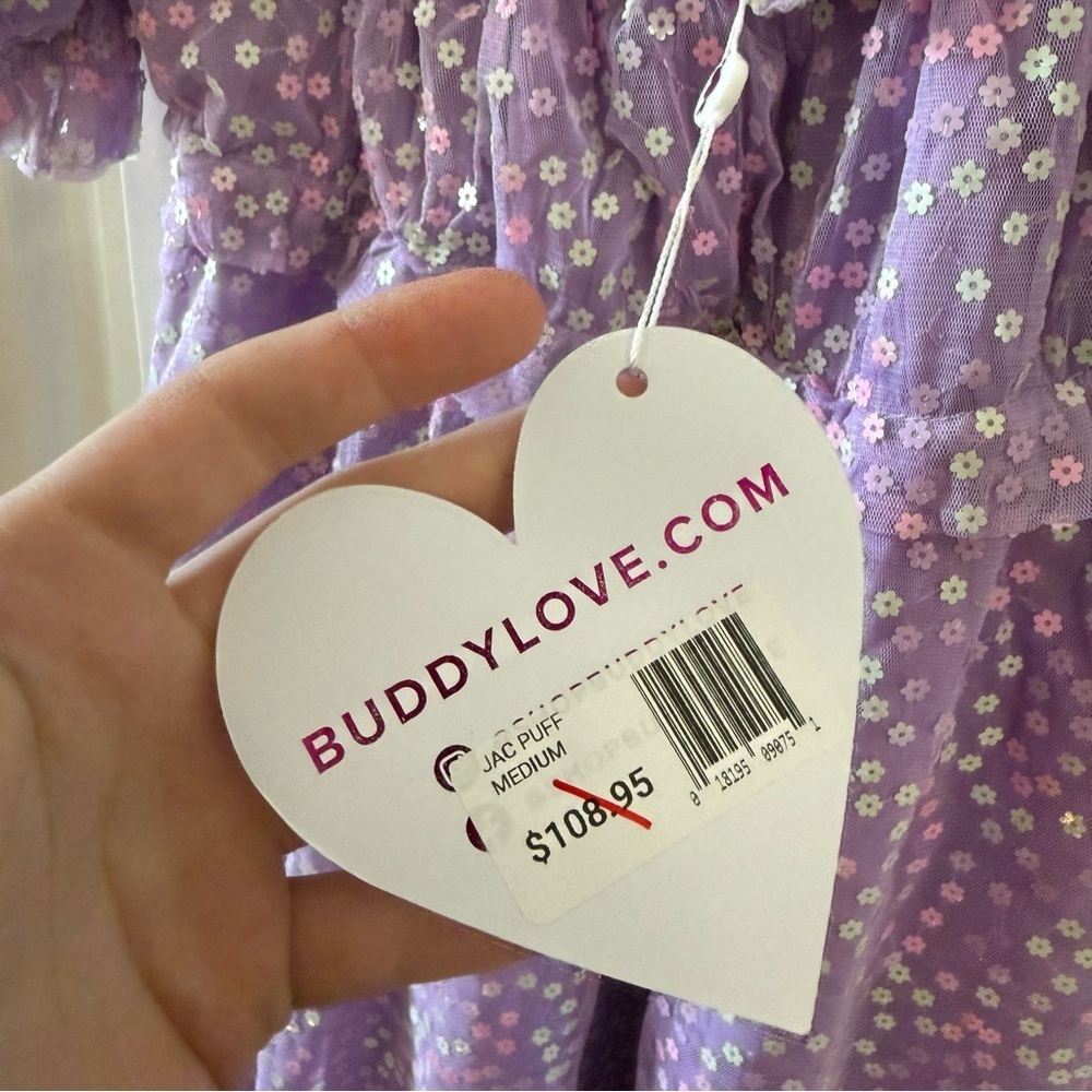 BuddyLove “Jac Puff” Lavender Sequin Floral Dress – Size Medium (NWT) - Picture 6 of 7